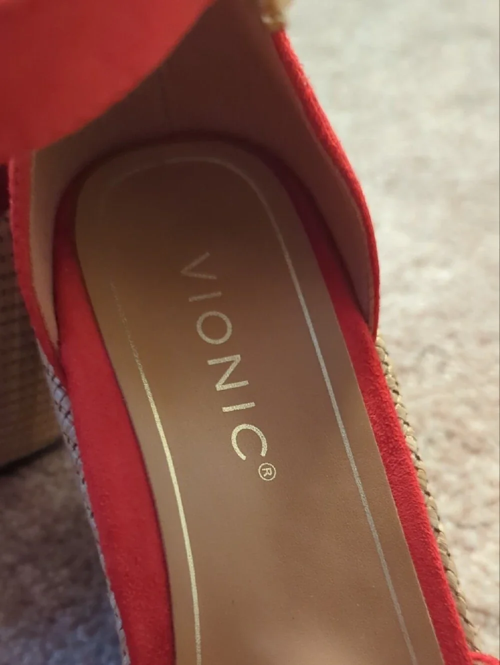 Vionic Red Suede Espadrille Wedge Sandals with Ankle Buckle
